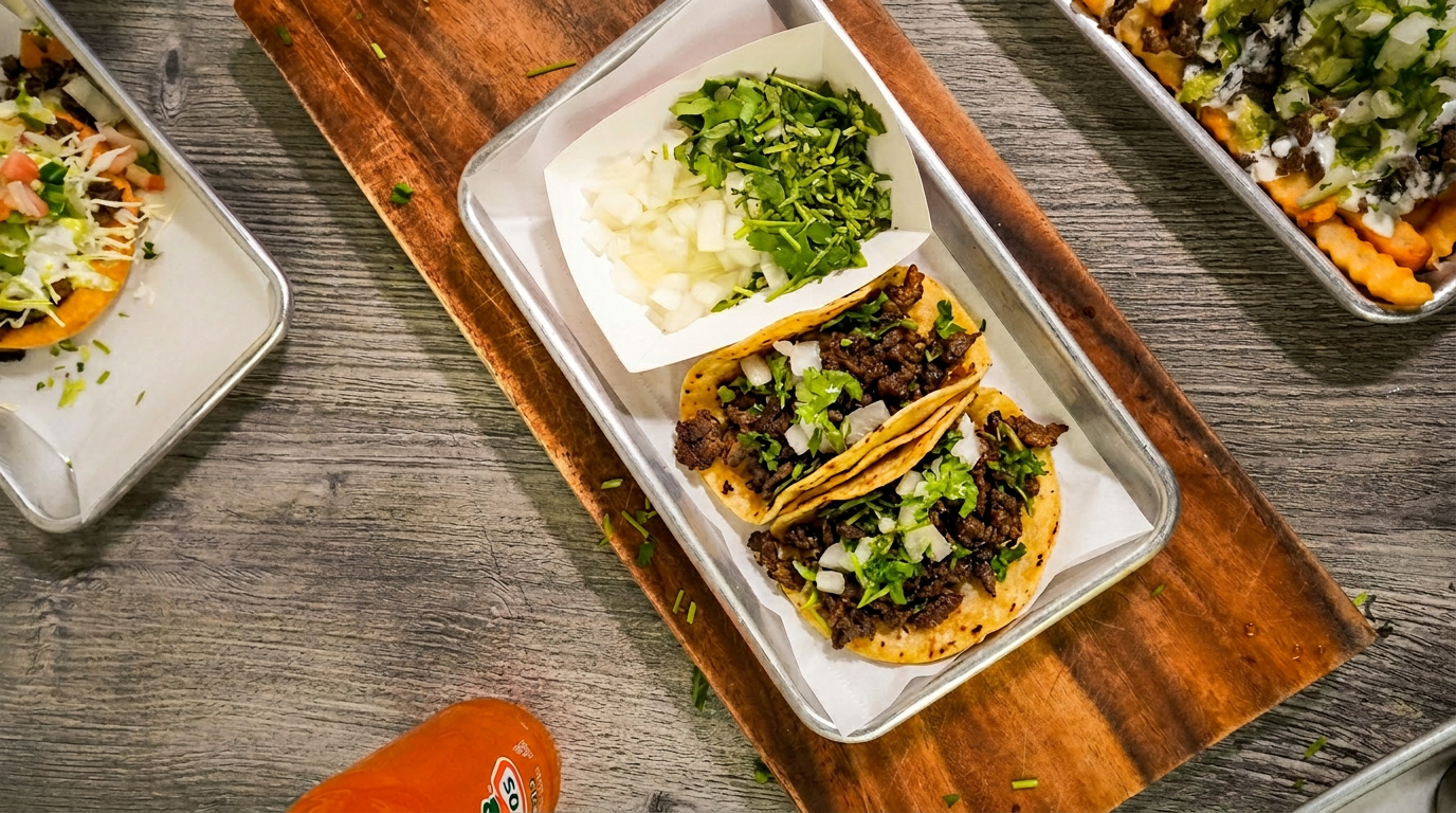 Authentic Mexican street tacos with cilantro, onion and lime